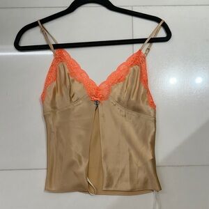 Alexander Wang Silk Camisole with Orange Lace Trim cut out in the middle